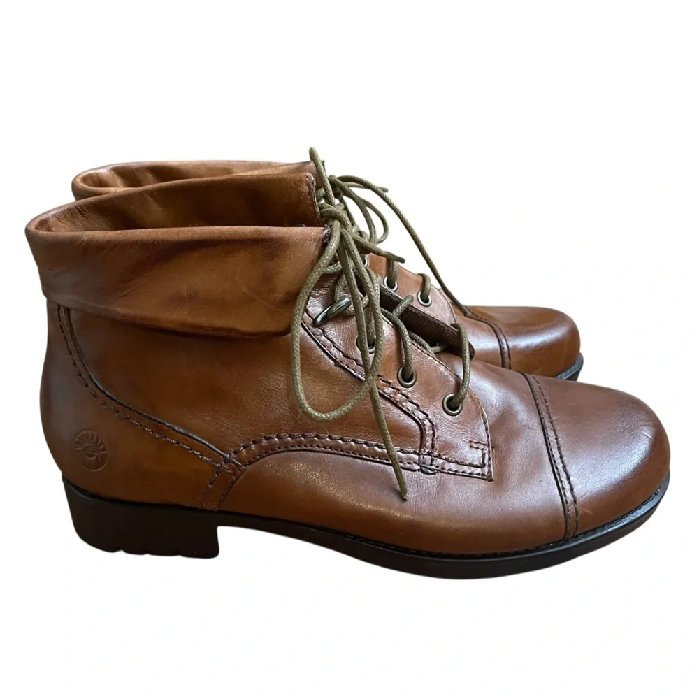 Earth Spirit Yasmin Brown Leather Ankle Boots Cap Toe Lace Up Comfort Booties 8 - Picture 3 of 11